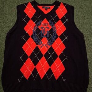 Tommy Hilfiger Plaid Diamond Striped V-Neck Sweater Mens Size XL NWOT